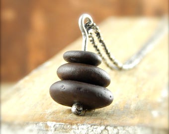 Cairn necklace, beach stone pendant, Ready To Ship! Lake Superior stone necklace, sterling silver cairn pendant, 20 inch chain.