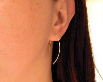 Simple silver earrings, Medium sterling silver Zen hoops, minimalist earrings.