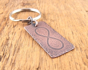 Large infinity keychain, gift for husband, copper anniversary gift, engraved key chain, gifts for him, infinity symbol, 0.75 x 1.75 inches.