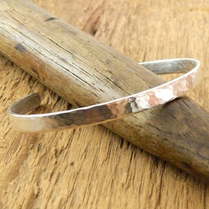 6 mm hammered silver cuff, SHINY solid sterling silver, 6 x 1.5 mm, modern, minimalist.