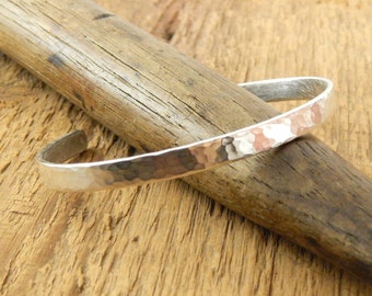 6 mm hammered silver cuff, SHINY solid sterling silver, 6 x 1.5 mm, modern, minimalist.
