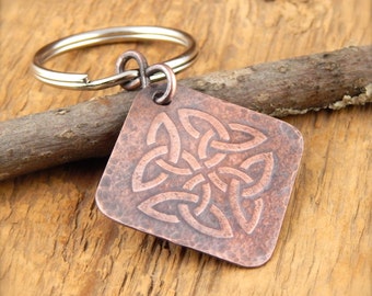 Celtic keychain, engraved key chain, gifts for him, copper keychain embossed with celtic design, personalized key fob gift.