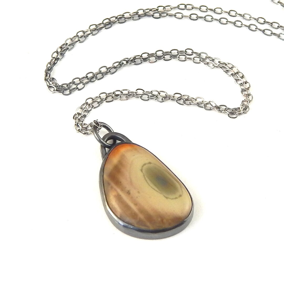 Simple Stone Necklace, Minimalist Bezel Set Earthy Jasper Stone and ...