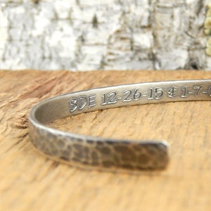 Sterling silver cuff bracelet, 6 mm OXIDIZED silver, hammered 6 x 1.5 mm solid sterling silver, engravable cuff.