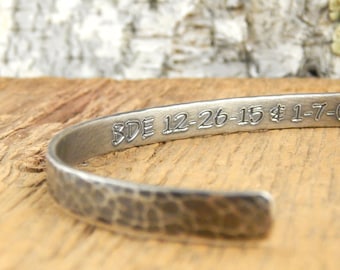 Mens silver cuff bracelet, 6 mm OXIDIZED silver, hammered 6 x 1.5 mm solid sterling silver, engravable cuff.