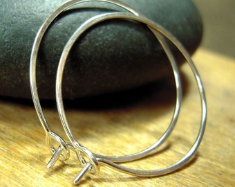 1 inch hoops, everyday sterling silver hoop earrings, flattened texture, one inch silver hoops.
