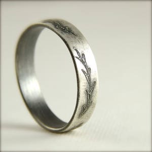 Fern wedding band, engraved leaves branches, sterling silver, simple wedding band, 5 mm wide x 1.5 mm thick.