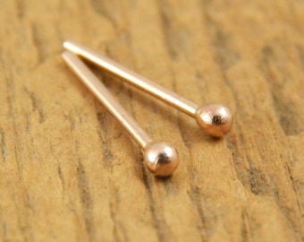 Tiny gold studs, 14k gold studs, ROSE gold, one pair of teeny balled studs, solid gold post earrings *Ready to Ship*