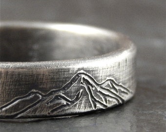 Mountain ring, *6 mm wide* wedding band mountain range, sterling silver, for nature lover! *SIZE Guarantee*