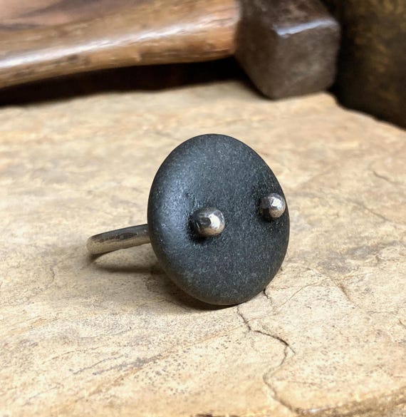 Large black stone ring, Lake Superior beach stone ring, size 10.25, one of a kind beach stone ring, superpower ring  *ready to ship*