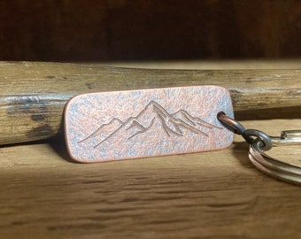 Mountain keychain, gifts for nature lover, 5/8 x 1.5 inch key fob, gifts for him, engraved key chain, gifts for her, mountains hiker.