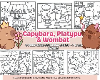 Pagine da colorare di capibara, ornitorinco e vombato per adolescenti e adulti (schema PDF)