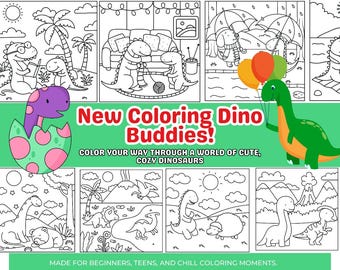 Dino Buddies Coloring Book: 35 disegni di dinosauri disegnati a mano