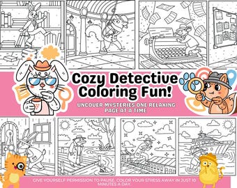 Cozy Detectives Coloring Book: 40 disegni disegnati a mano (download digitale)