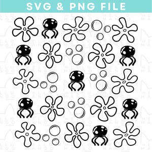 Flores y medusas del océano, archivo PNG, archivo SVG, Cricut, medusas, burbujas, descarga digital