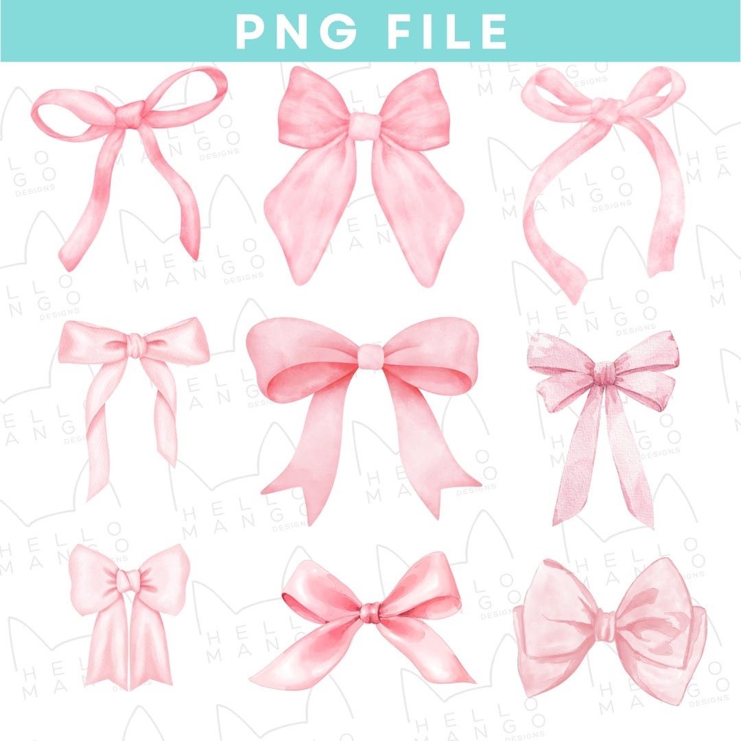 Pink Coquette Bow PNG: Watercolor Ribbon Clipart (digital Download) - Etsy