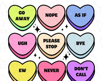 Funny Anti-Valentines Candy Hearts PNG, Sublimation Design (Digital Download)