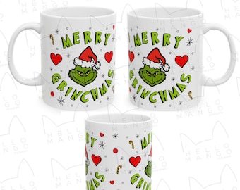 Christmas Mug Wrap, Merry Christmas 11oz & 15oz Mug Template, The Grinch png, Christmas Mug Png, Mug png, Coffee Mugs Png, Christmas PNG