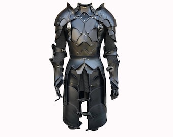 Armadura de guerrero hecha a mano - Armadura medieval negra de cuero genuino - Traje vikingo de cuero - Cosplay medieval de cuero