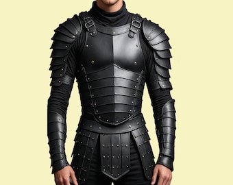 Armadura medieval negra de cuero para hombre -Traje de guerrero de cuero -Cosplay Knight Larp Armor, Armadura Cyberpunk de cuero - Regalo para él