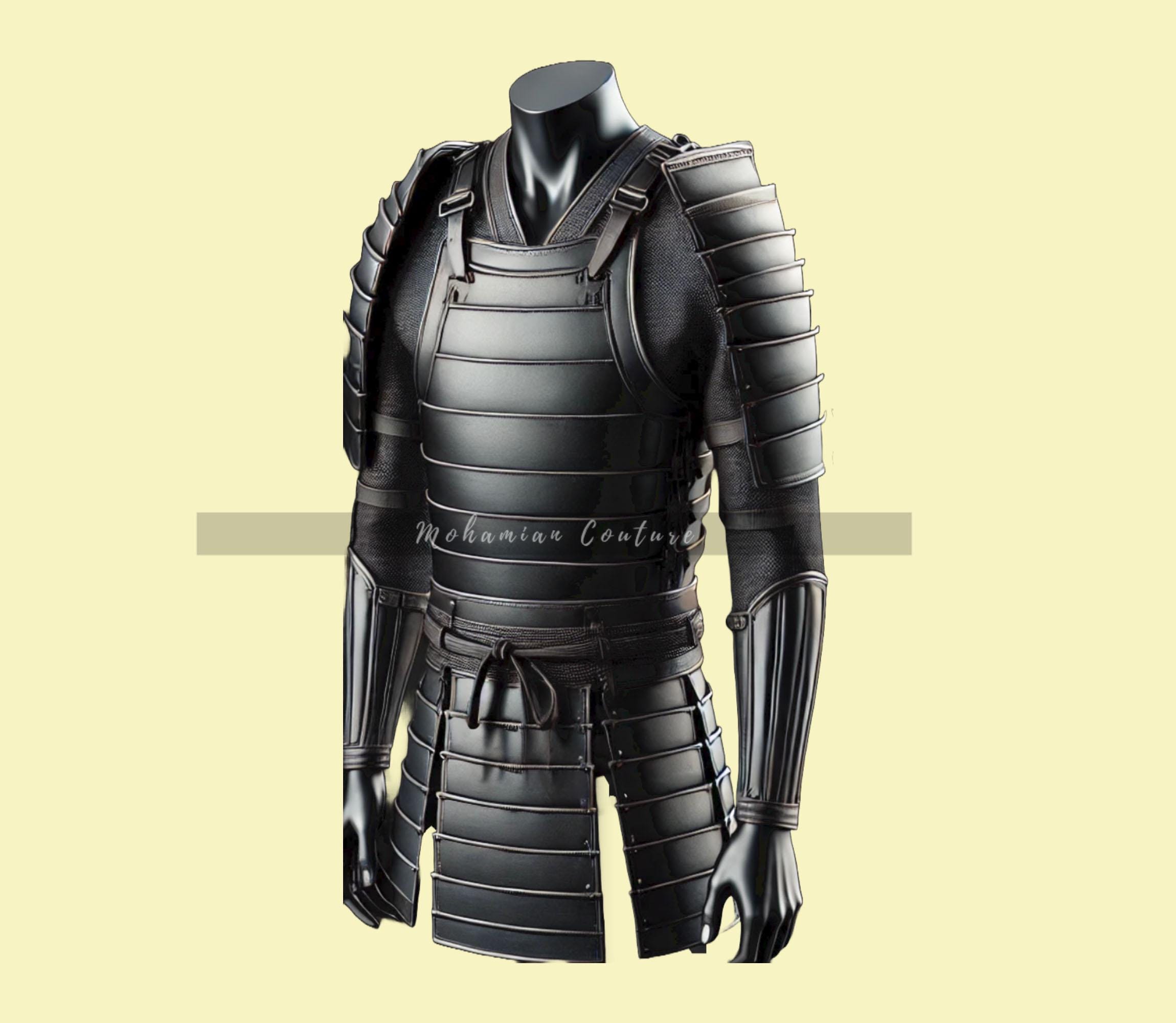 Conjunto de armadura samurai de cuero premium -Armadura gótica tradicional negra de cuero genuino -Traje de cuero cosplay hombres - Armadura de guerrero- Regalo para él