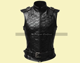 Genuine Leather Men Black Gothic Vest - Handmade Scale Style Gladiator inspired Vest - Leather Armored Vest Men - Perfect Gift For Him