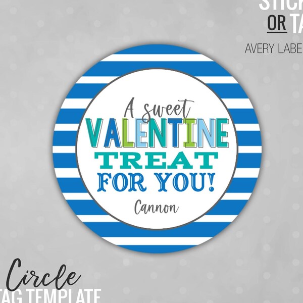 Blue & Green Valentine's Day Sticker/Tag PDF Template, Happy Valentine's Day, Instant download Avery Stickers #22877