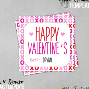 Plantilla imprimible de etiqueta de tarjeta XOXO del Día de San Valentín, etiqueta de bolso Happy Valentine - Descarga instantánea
