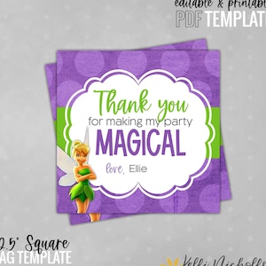 Tinkerbell Birthday Party Favor Tag PDF Template, Print at Home PDF Template, Instant Digital Download PDF Template B133 image 1