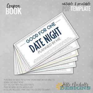 Printable Customized Valentine&#39;s Day Coupon Book Gift, Last Minute For Him or Her, Instant Download