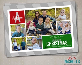 Modern Stripes Multi Picture Christmas Card, Custom Modern Printable Holiday Greeting Card, Merry Christmas