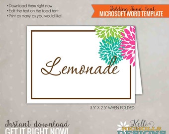 Floral Wedding Food Tent Place Cards: Printable Template (Digital Download)