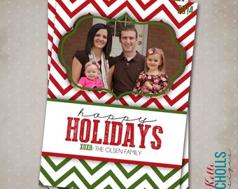 Modern Chevron Printable Christmas Card, Photo Holiday Card, Digital File #18