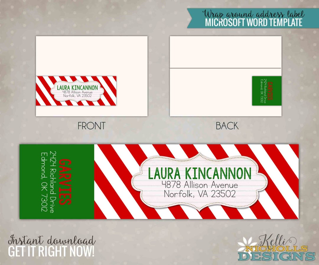 Printable Candy Cane Red Stripes Christmas Wrap Around Address Labels ...