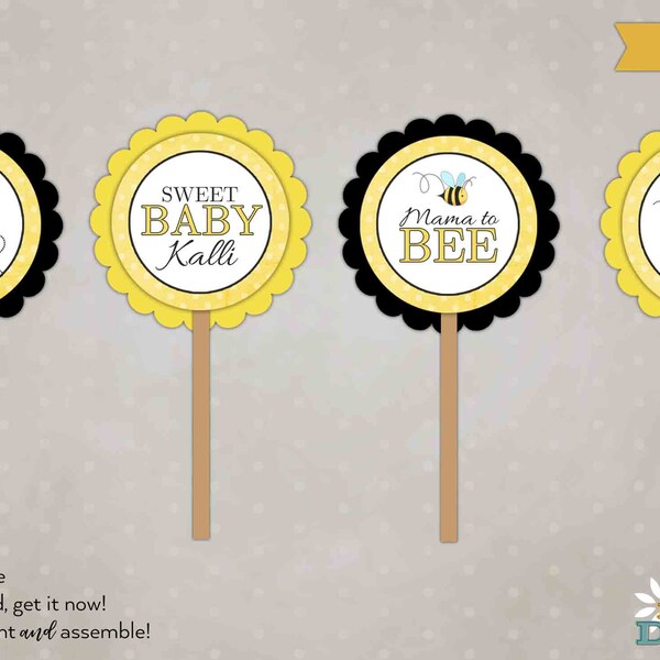 Bumble Bee Baby Shower Cupcake Topper Template, Mommy to Bee Decorations, DIY, Instant Download #S104