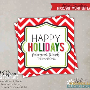 Bright Colorful Holiday Treat Label, Happy Holidays Chevron Gift Printable, Christmas Party Favor Tag, Instant Download
