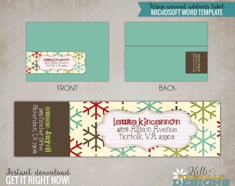 Snowflake Christmas Wrap Around Address Labels, Custom Holiday Address Stickers #C101