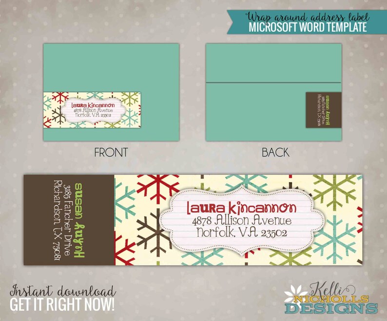 Snowflake Christmas Wrap Around Address Labels, Custom Holiday Address Stickers C101 image 1