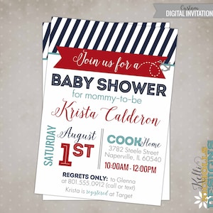 Nautical Baby Shower Invitation, Custom nautical theme invitation, Anchor Invite #S117