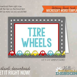 Children&#39;s Transportation Birthday Food Tent, Car Party Decoration, Printable Template, Instant Download