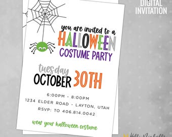 Halloween Party Invitation, Custom Costume Party Invite, Spider, Digital Printable