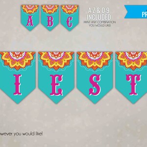 Custom Mexican Banner, DIY Fiesta Mexicana Party Decoration, Cinco de Mayo Printable Banner, All Letters #B115