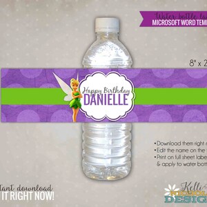 Tinkerbell Water Bottle Label Template, Tinkerbell Girl&#39;s Birthday Party Decoration, Instant Download #B133