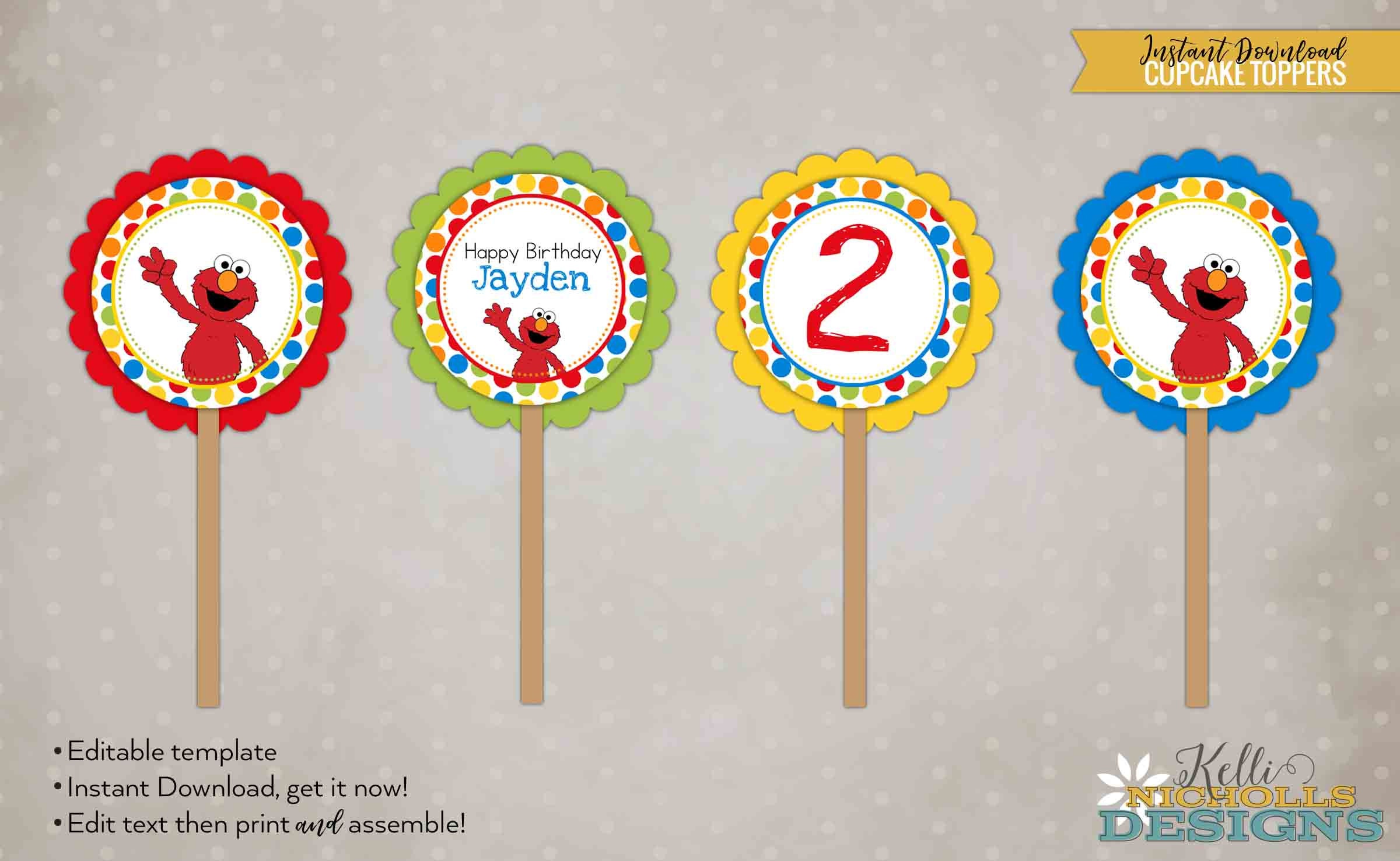 Custom Elmo Cupcake Toppers Children's Sesame Street | Etsy