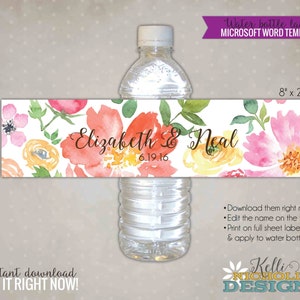 Custom Watercolor Floral Wedding Water Bottle Labels, DIY Custom Stickers, Floral Wedding Decorations, Instant Download #S111