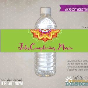 Benutzerdefinierte mexikanische Fiesta Wasserflasche Etikettenvorlage, Cinco De Mayo-Spitze-Party-Deko, Fiesta Mexicana, Instant Download #B115