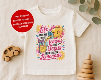 Camiseta de Jesús: La vida me dio limones, camiseta de fe, linda camiseta cristiana para niños, regalo con versículo bíblico, camiseta de limonada para niños pequeños