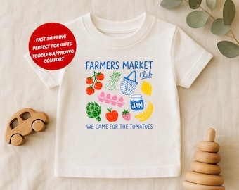 ミニマリストシャツ、ファーマーズマーケット幼児用シャツ、ミニマルなベジTシャツ、オーガニックマーケットの衣装、小さなグルメギフト、サイズ2T-5T