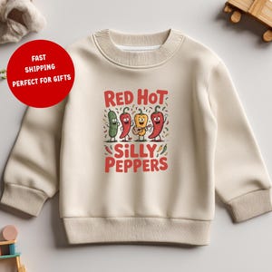 Red Hot Silly Peppers-tröja peuter, schattige Pepper Band-trui, grappige barntröja, foodie peutertrui, maat 2T-7T