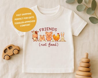 Foodie Shirt: Friends Not Food Kids Shirt, Animal Friends, No Meat Shirt, Kindness & Compassion Shirt, 100% Cotton, Size 2T-5T